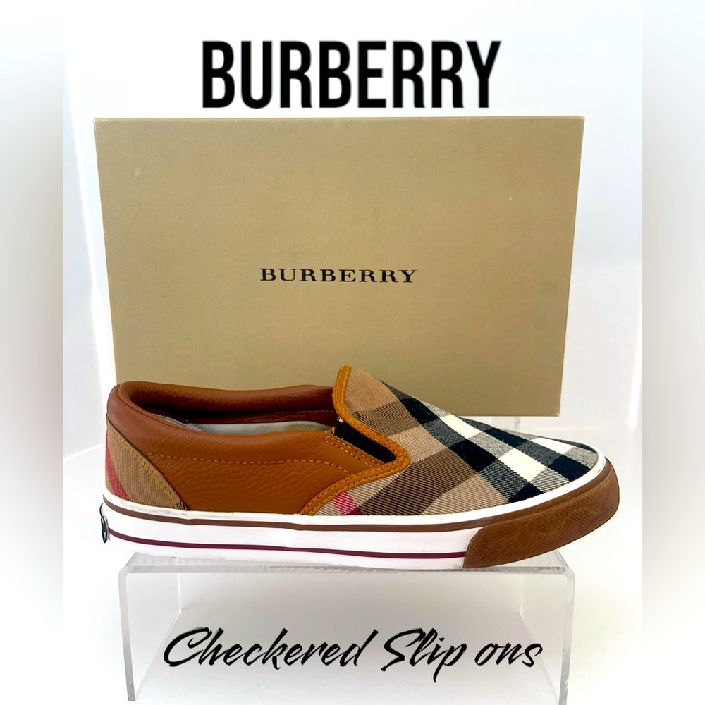 BURBERRY CHECKERED SLIDE ONS BLACK/TAN MINT CONDITION EU40
